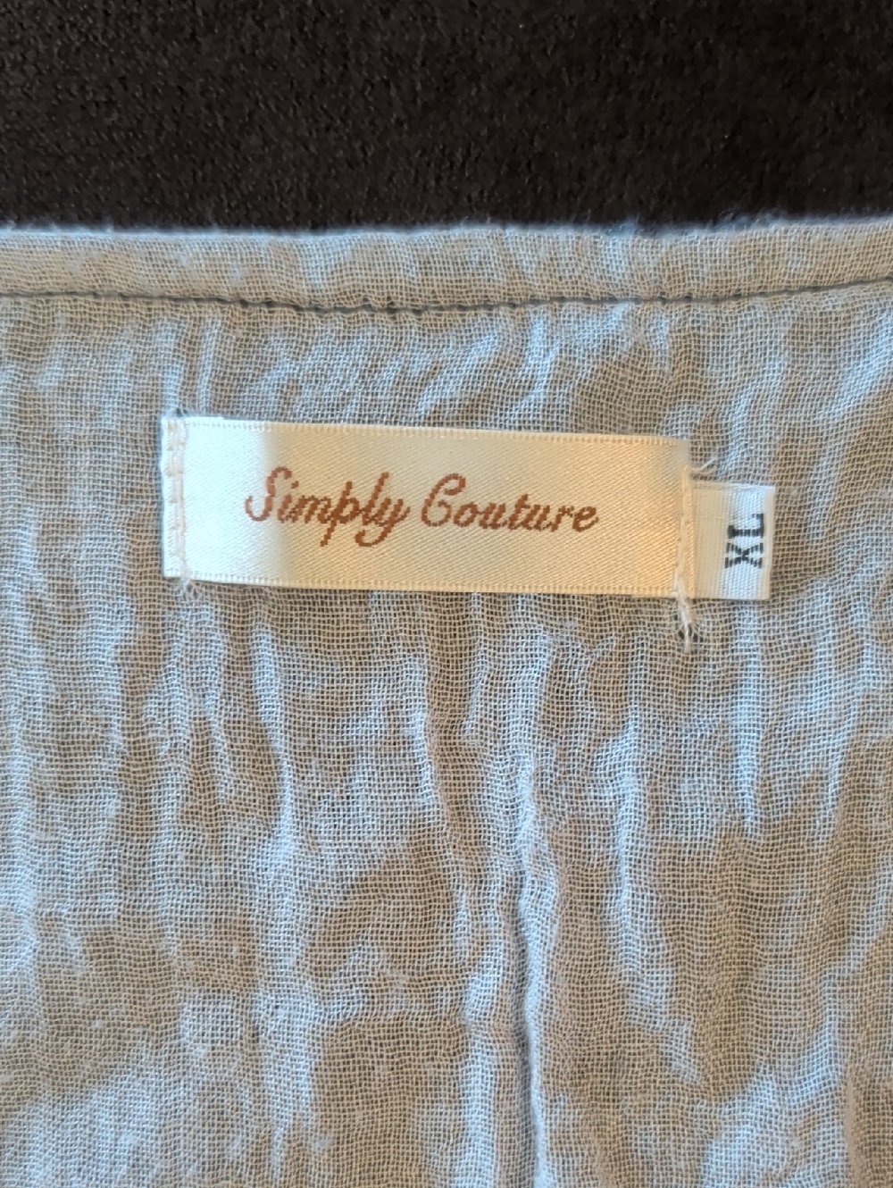 Simply Couture Slate Blue Linen Tank Dress with Ivory Hem Trim - Picture 4 of 8